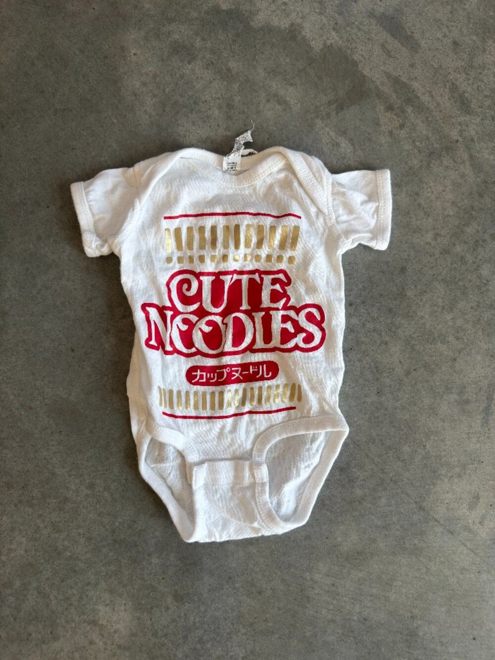 "Cute Noodles" Cup Noodle Baby Bodysuit 6M White Red Gold Ramen Graphic